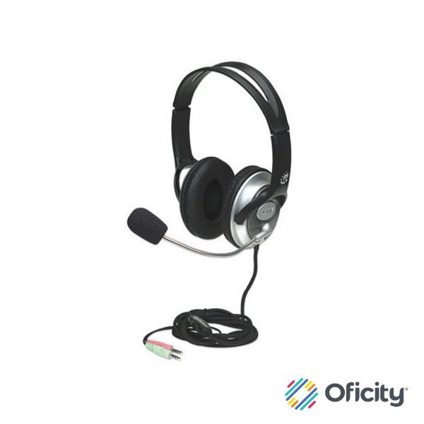 Audífonos Manhattan Estéreo Clásicos Micrófono Extensión Metálica Flexible Color Negro-Plata