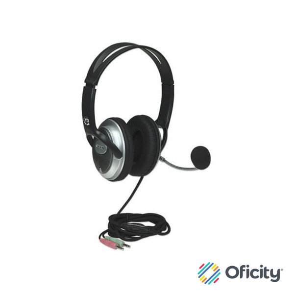 Audífonos Manhattan Estéreo Clásicos Micrófono Extensión Metálica Flexible Color Negro-Plata