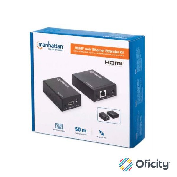 Extensor Manhattan Video HDMI sobre Ethernet Vía Cat 6 1080p 50m Color Negro