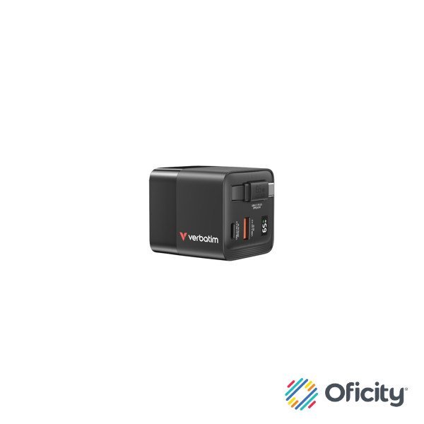 Cargador Verbatim GaN 65W de Cable retráctil