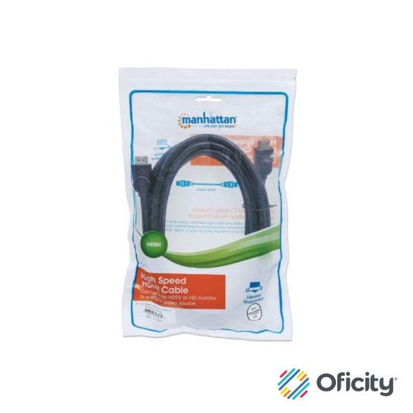Cable Manhattan HDMI 1.4 M-M Alta Velocidad Canal Ethernet 5m Color Negro