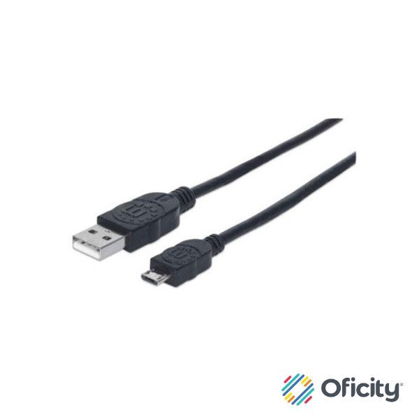 Cable Manhattan USB-A Micro USB-B 2.0 Alta Velocidad 0.5m Color Negro