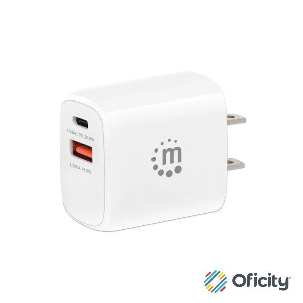 Cargador de Pared Manhattan 20W USB-C PD (20W) y USB-A QC (18W)