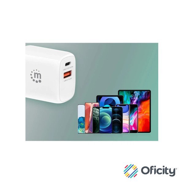 Cargador de Pared Manhattan 20W USB-C PD (20W) y USB-A QC (18W)