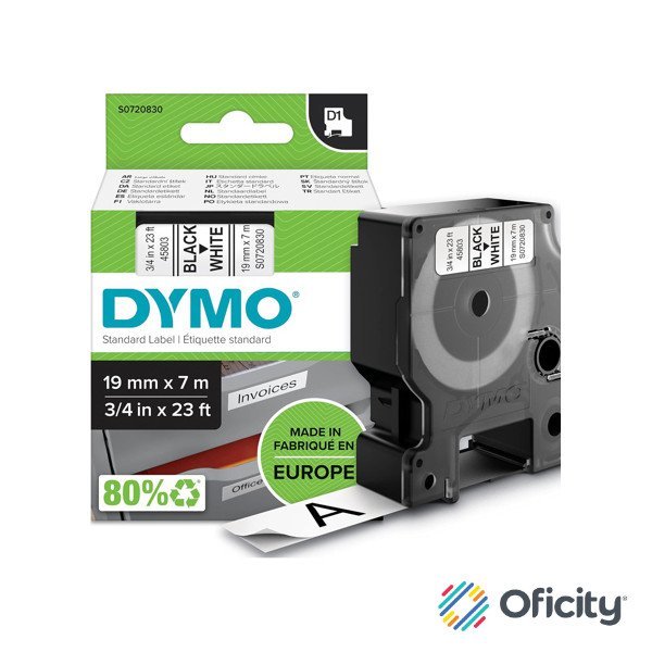 Cinta Dymo Negro sobre Blanco Transferencia Térmica 19mm x 7m PZA