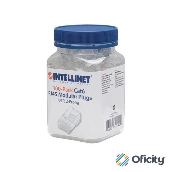 Plug Intellinet RJ45 Cat 6 UTP Multifilar 15 Micras Bote C/100 Pzas