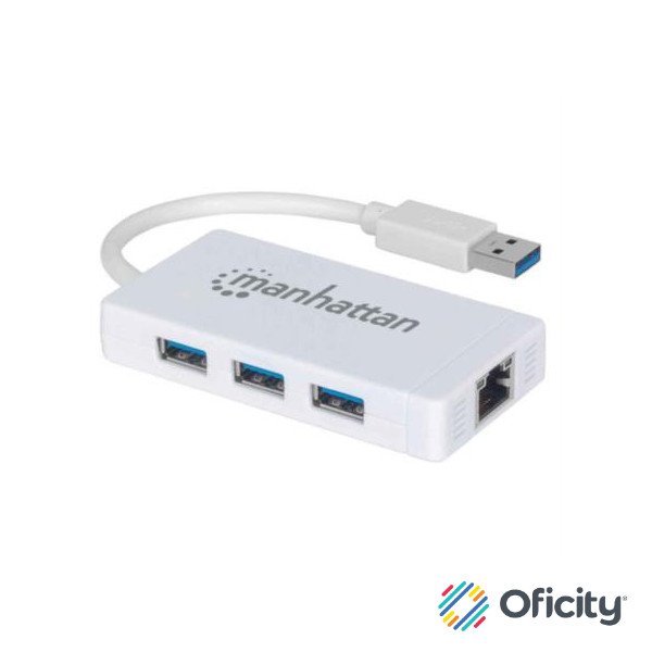 Hub Manhattan USB 3.0 con 3 Puertos/Adaptador Gigabit Ethernet