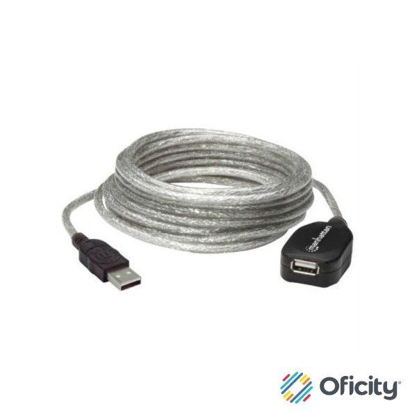 Cable Manhattan Extensión Activa USB-A 2.0 Alta Velocidad 5m Color Plata