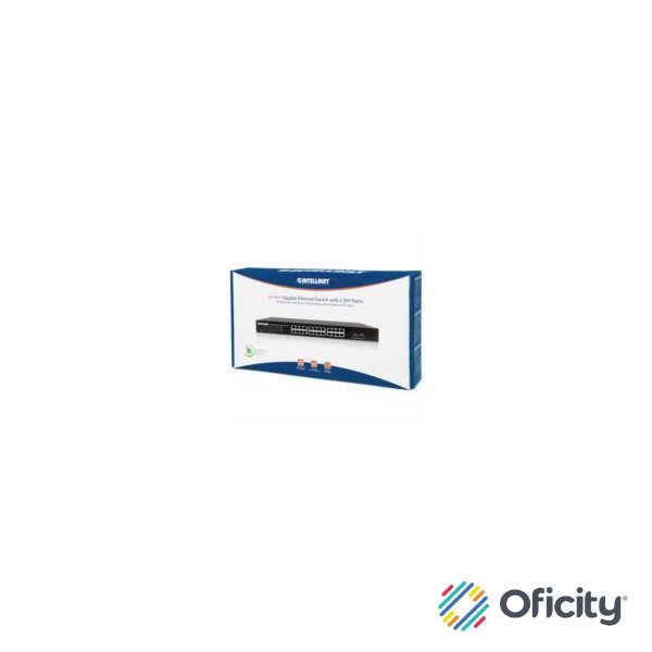 Switch Intellinet 24 Puertos Gigabit Ethernet con 2 Puertos SFP Montaje en Rack 19"
