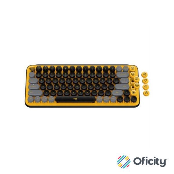 Teclado Logitech POP KEYS Inalámbrico con Función Emojis Personalizables Blast Color Amarillo-Negro