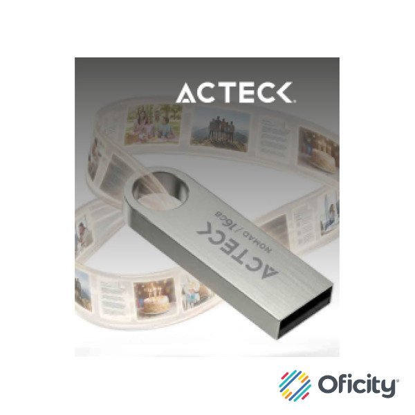 Memoria Acteck USB 16 GB metalica plata lectura 25 MBs escritura 5 MBs compacta resistente para uso diario