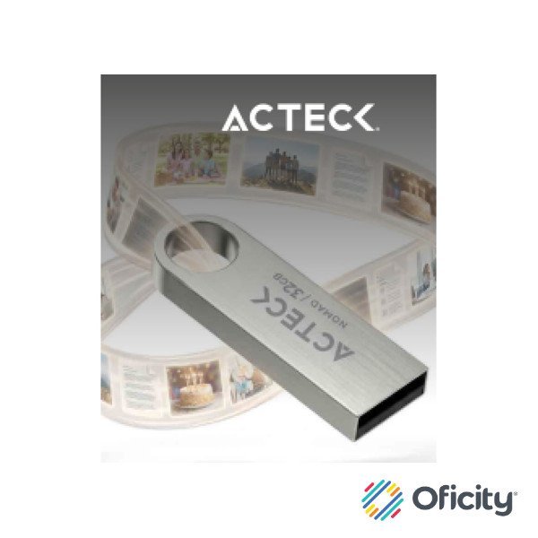 Memoria Acteck USB 32 GB metalica plata lectura 25 MBs escritura 5 MBs compacta resistente para uso diario