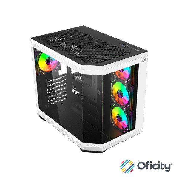 Gabinete Gamer Balam Rush Media Torre Tank Master 9600TB Max MB ATX Ultra Wides/USB-C/USB 3/Audio Fan ARGB Blanco- Negro
