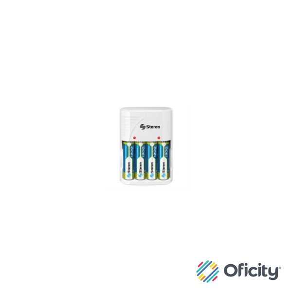 Cargador de Pilas Steren para AA/AAA 9VC NICD/NIMH Incluye 4 Pilas AA