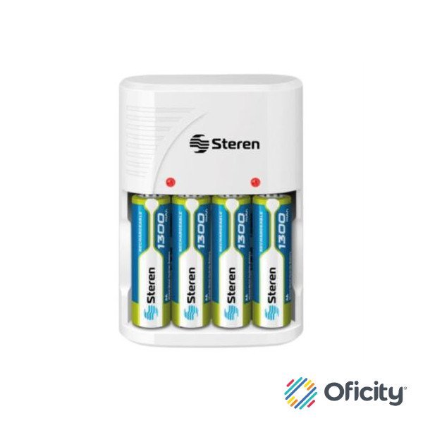 Cargador de Pilas Steren para AA/AAA 9VC NICD/NIMH Incluye 4 Pilas AA