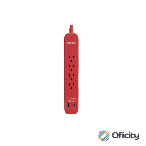 Protector tensión Forza rojo 1625W/500J 4 slds 1-USBA 1-USBC 120V/240V