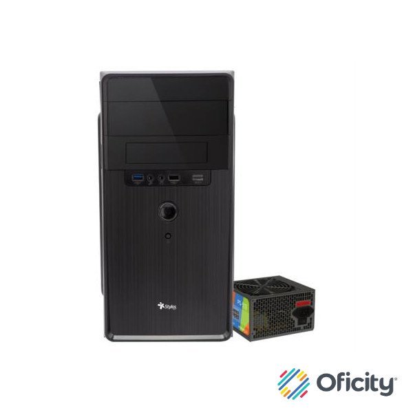 Gabinete Stylos Mini-Tower Micro-ATX/Mini-ITX USB 3.0 con Fuente de 500W sin Ventiladores Instalados Negro/Rojo