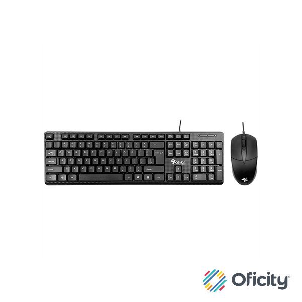 Kit Teclado y Mouse Stylos Tech Alámbrico 105 Teclas Conexión USB Color Negro