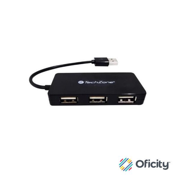 Hub TechZone 4 Puertos USB 2.0 Color Negro