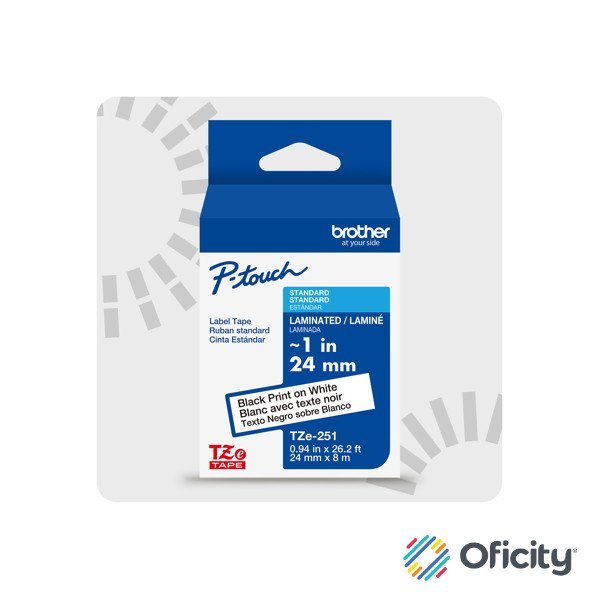 Cinta Laminada Brother Estandar Texto negro sobre cinta blanca de 24mm x 8m