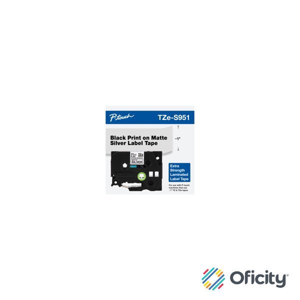 Cinta Brother TZES951G Laminada Texto Negro Fondo Plata Mate