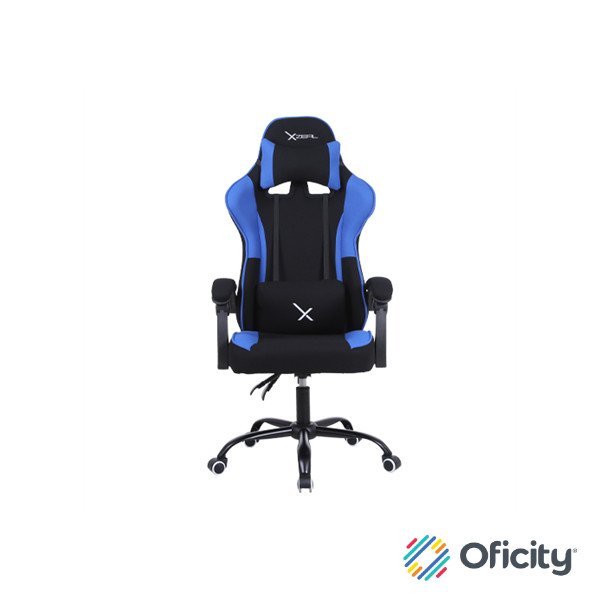 Silla Gamer Xzeal XZ20 Tela Foam Reclinable 140° Base de Metal Piston Clase 3 115Kgs Brazos Fijos Negro-Azul