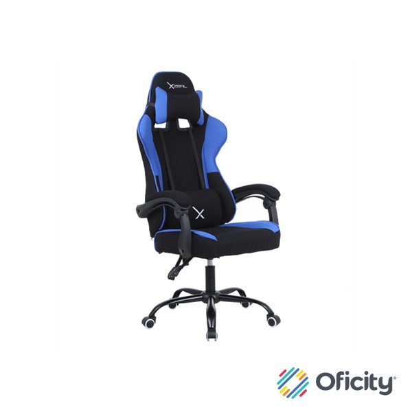 Silla Gamer Xzeal XZ20 Tela Foam Reclinable 140° Base de Metal Piston Clase 3 115Kgs Brazos Fijos Negro-Azul
